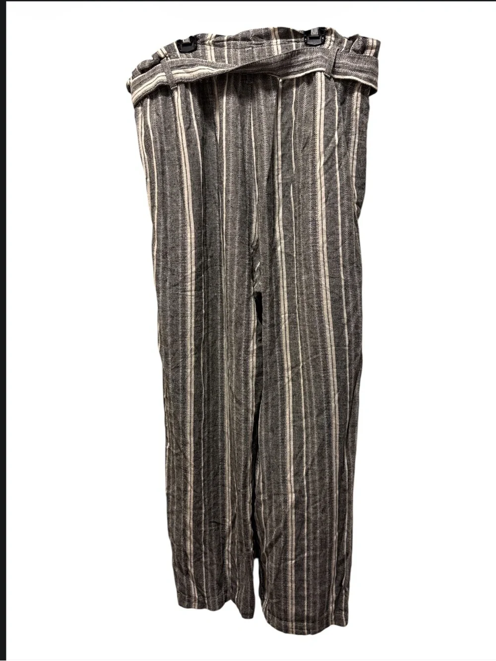 Banana Republic Gray Striped High-Waist Wide-Leg Linen Blend Paperbag Pants